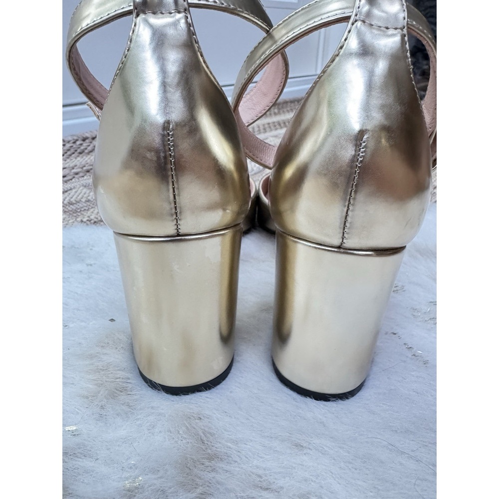 J. Crew Size Metallic Gold Ankle Strap Maisie Pump 10 Block Heel Y2K - Picture 6 of 9